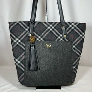 Emma Fox Black and Gray Plaid Tote
